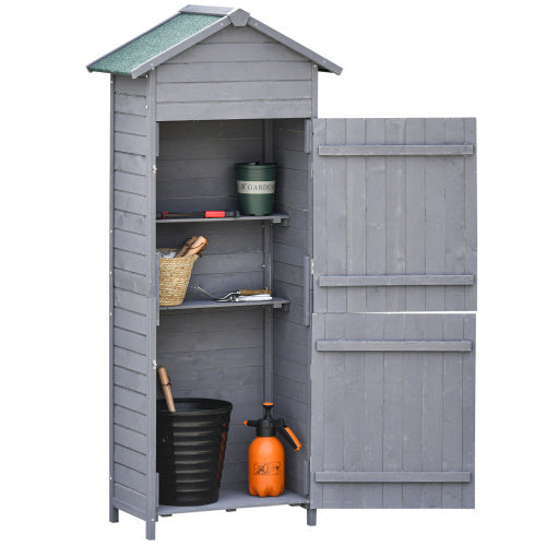 UK Local Outsunny Wooden Garden Storage Shed Utility Gardener Cabinet W 3 Shelves, Tilted-felt Roof And Two Lockable Doors, 79cm X 49cm X 191.5cm, Dark Grey