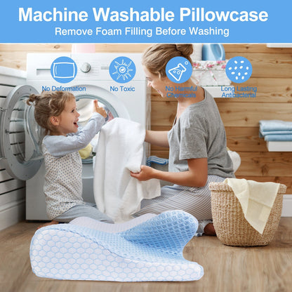 US Local 2 Pcs Memory Foam Pillow Neck Support Pillow For Pain Relief Sleeping Ergonomic Contour Orthopedic Support Side Back Stomach Sleeper