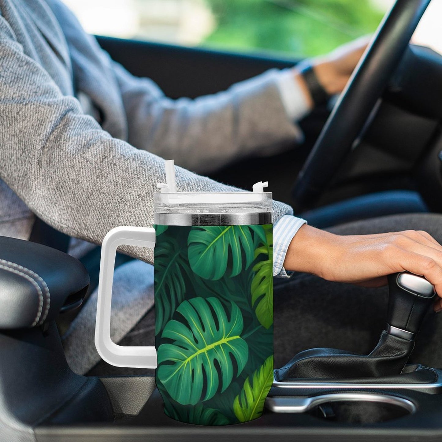 PHDT00390 POD US Local Tumbler 40 oz Large Capacity Car Cup Leaf, Green