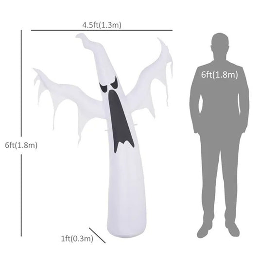 CA Local 6FT Tall Halloween Inflatable White Ghost, Outdoor Blow Up Yard Decoration With LED Lights For Garden, Lawn, Party, Holiday