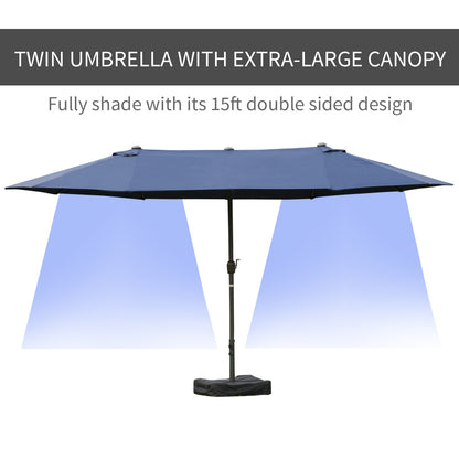 US Local 15ft Double-Sided Patio Umbrella Rust-Resistant Steel Umbrella For Poolside Shade, For Easy Crank Deck, Pool, Patio, Dark Blue