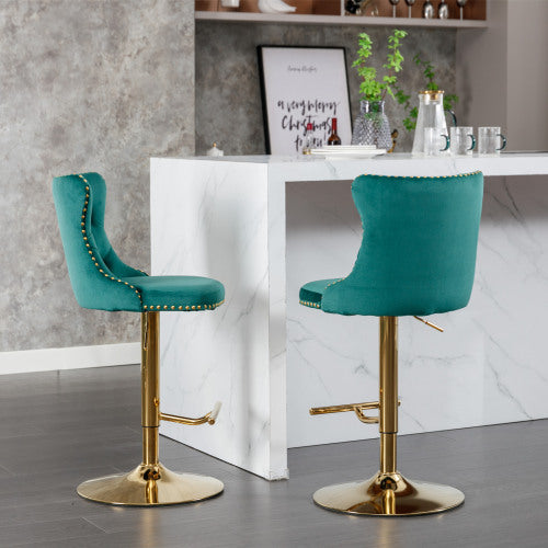 US Local Golden Swivel Velvet Barstools Adjusatble Seat Height From 25-33 Inch Green,Set Of 2