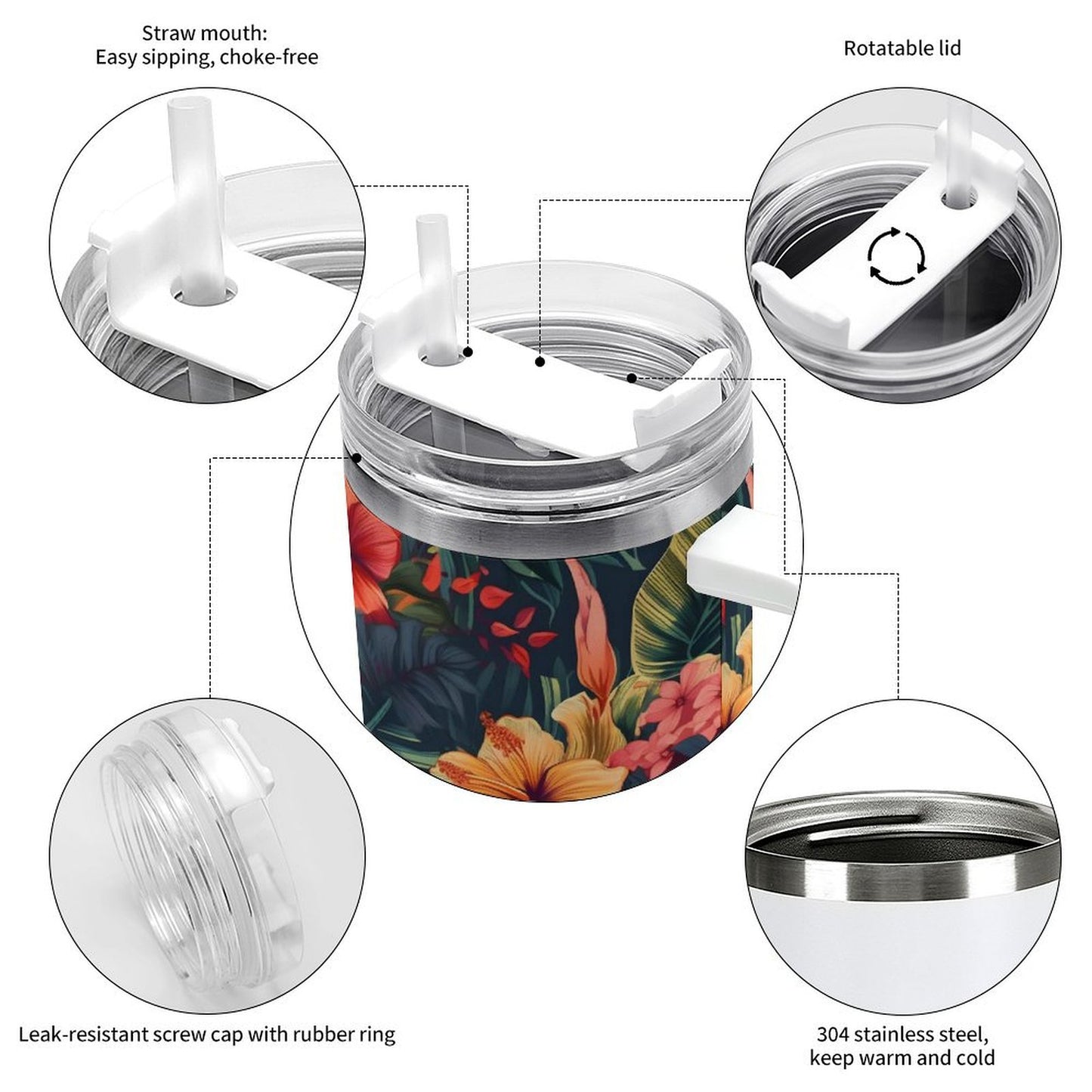 PHDT00387 POD US Local Tumbler 40 oz Large Capacity Car Cup Hibiscus, Tropical