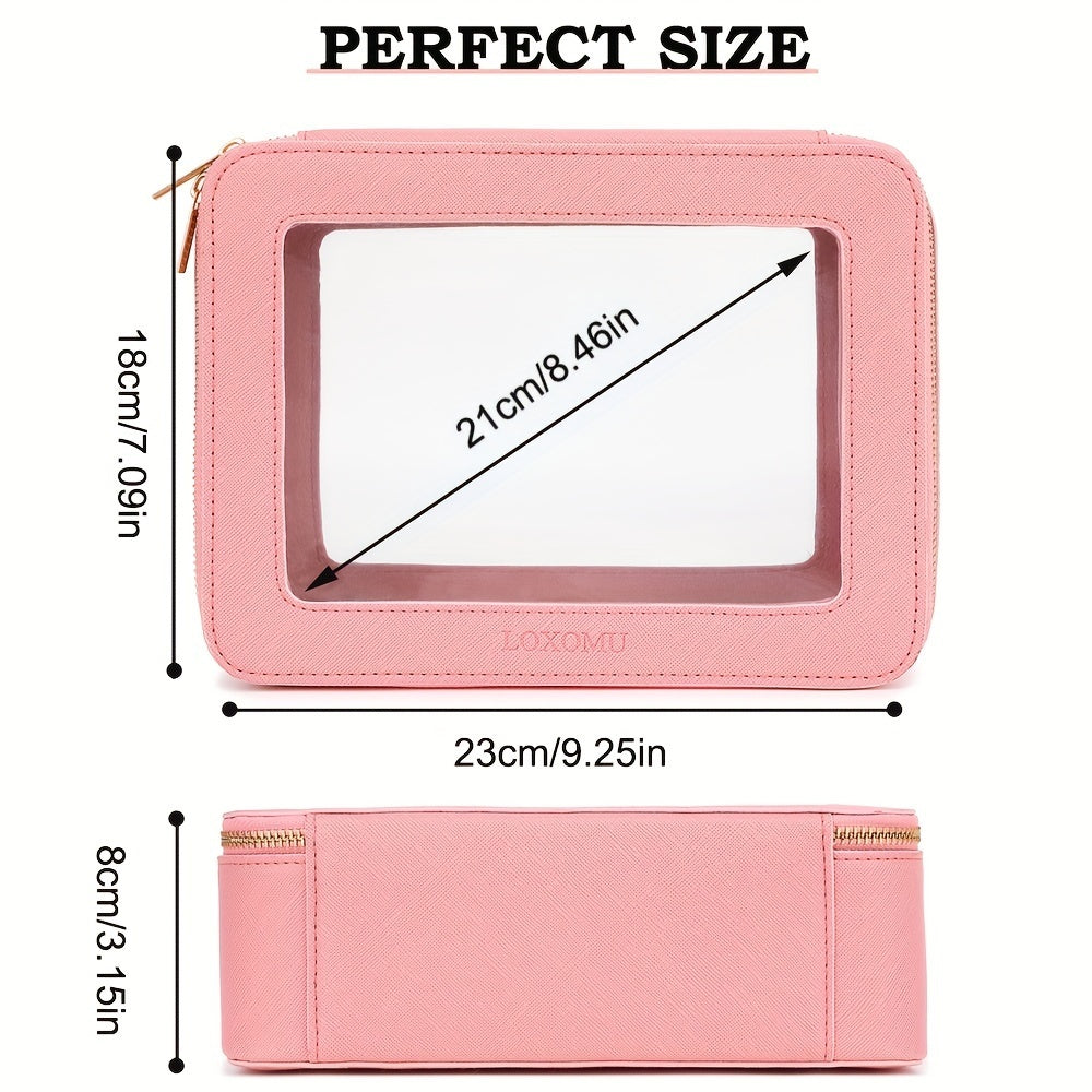 US Local Clear Makeup Bag For Traveling - Transparent Cosmetic Case Clear Toiletry Bag Organizer For Women -Black