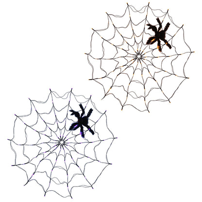 US Local 3.28FT Spider Web Light With Hairy Spider 70LED Battery Powered Remote Control 8 Lighting Modes Glowing Outdoor Indoor Wall Halloween Decoration
