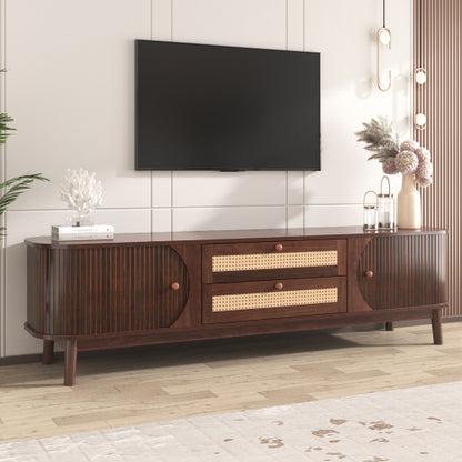 US Local Rattan TV Stand For TVs Up To 75'', Modern Farmhouse Media Console, Entertainment Center With Solid Wood Legs, TV Cabinet For Living Room,Home Theatre