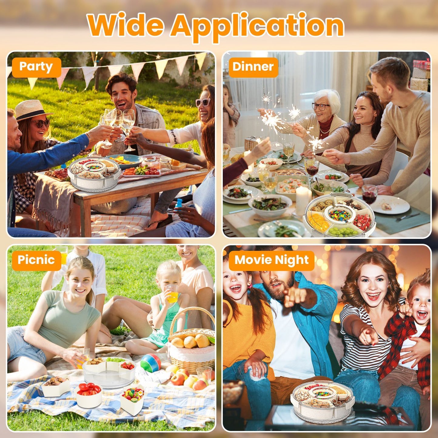 US Local 2Pcs Divided Serving Tray With Lid And Handle 360 Degree Rotatable Snack Box Container With 6 Dividers Clear Portable Snack Platters For Fruit Candy Nut Snack Perfect For Party Picnic S