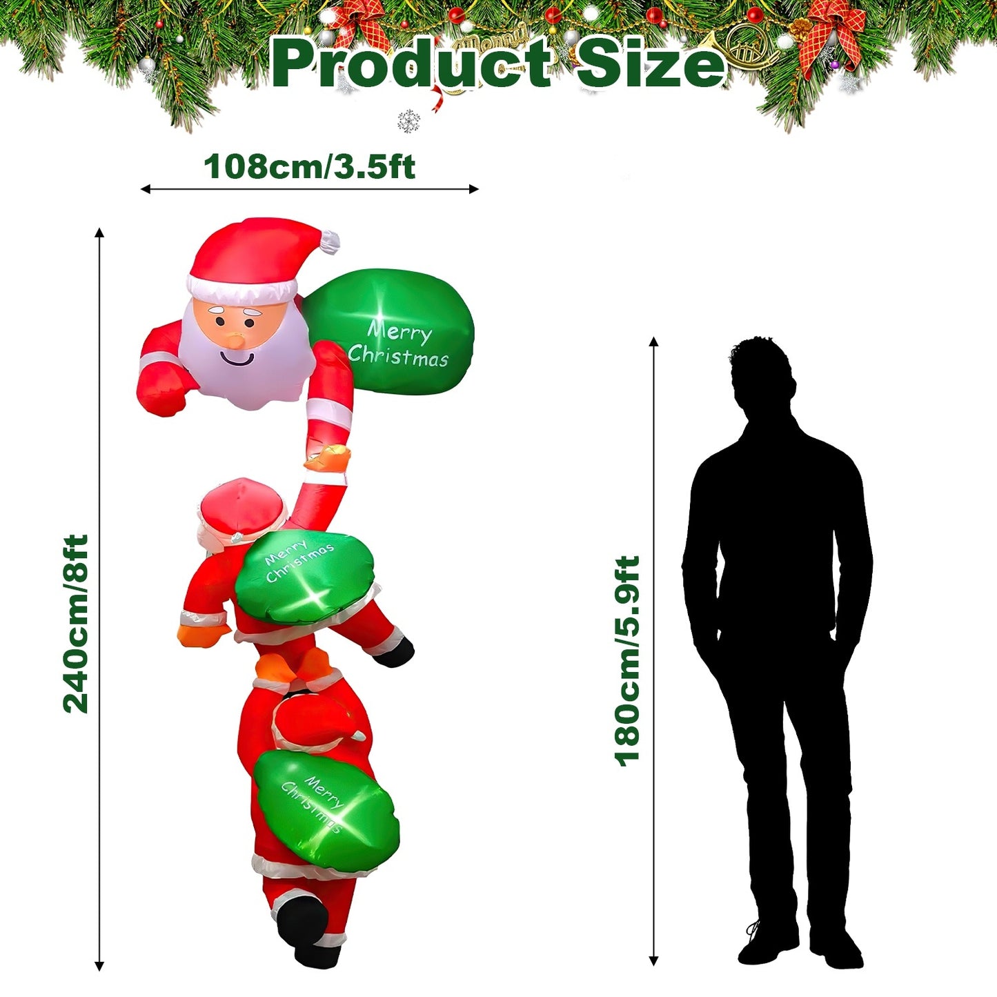 US Local 1 Pc 8FT Climbing Inflatable Santa Claus With Light Hanging Blow Up Christmas Inflatable Indoor Outdoor Christmas Decorations 3 Santa Claus 3 Merry Christmas Boards