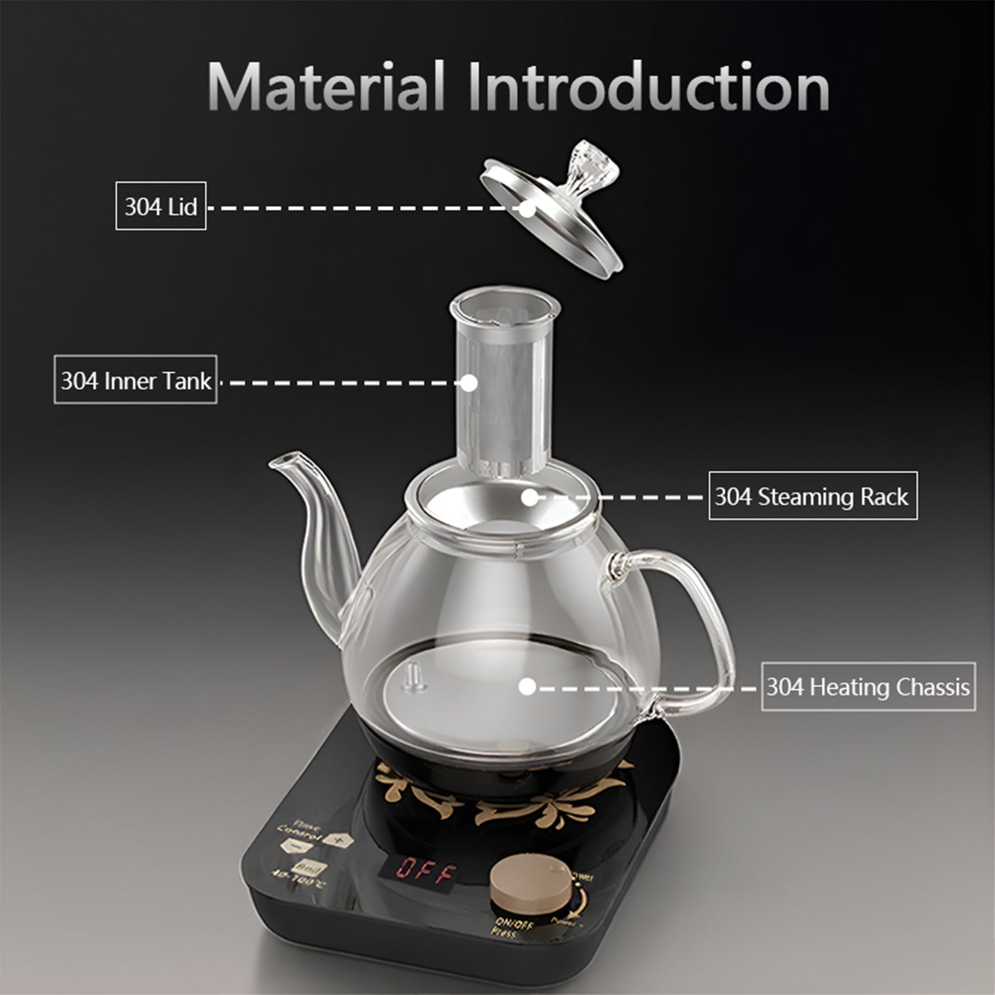 US Local Professional Multi-functional Glass Teapot  800ml Fast Heating Cooking And Brewing Integrated Electric Kettle With Stainless Steel Filter