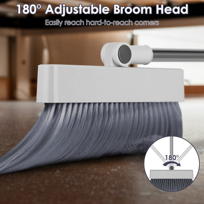 US Local 1Set Broom And Dustpan Combo Set With Squeegee Stainless Steel Handle 4 In 1 Upright Standing Broom And Dust Pan For Indoor Outdoor Garage Kitchen Room Office Sweeping