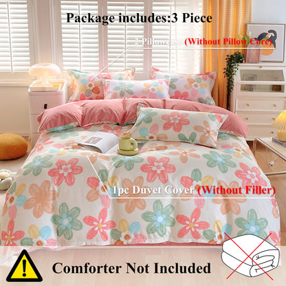 US Local 3 Piece Spring Floral Duvet Cover Set For Women Adults Home Bedroom Flowers Bedding Set With 2 Pillowcases Twin Full Queen King Size