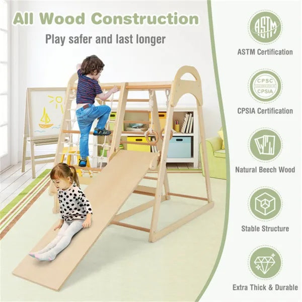 US Local 6-in-1 Wooden Kids Jungle Gym Playset