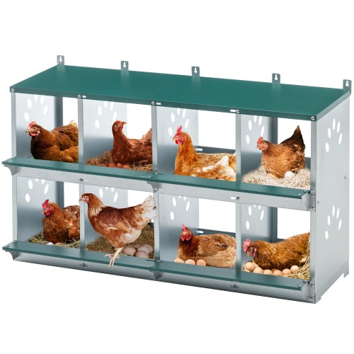 US Local 8 Compartment Chicken Nesting Boxes,For Laying Eggs, Metal Poultry Nest Box Wall Mount For Chickens, Hens, Large Vented Holes Chicken Coop Box