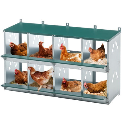 US Local 8 Compartment Chicken Nesting Boxes,For Laying Eggs, Metal Poultry Nest Box Wall Mount For Chickens, Hens, Large Vented Holes Chicken Coop Box
