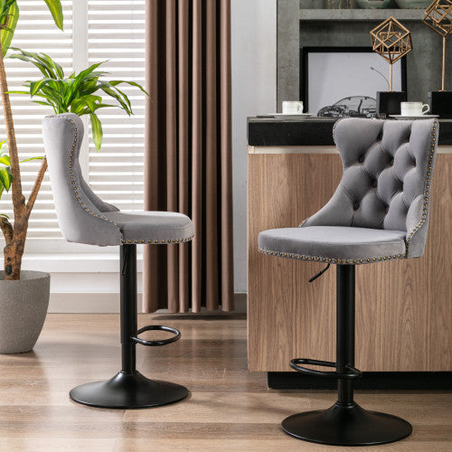 US Local Swivel Velvet Barstools Adjusatble Seat Height From 25-33 Inch Gray Set Of 2
