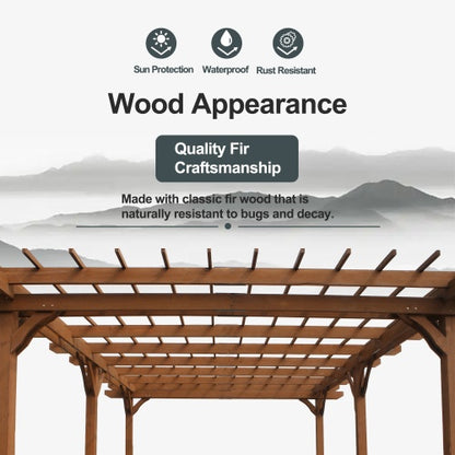 US Local 12 X 16 Outdoor Gazebo Wooden Grape Pergola For Climbing Plant Support, Garden, Terrace, Backyard, Deck, Brown