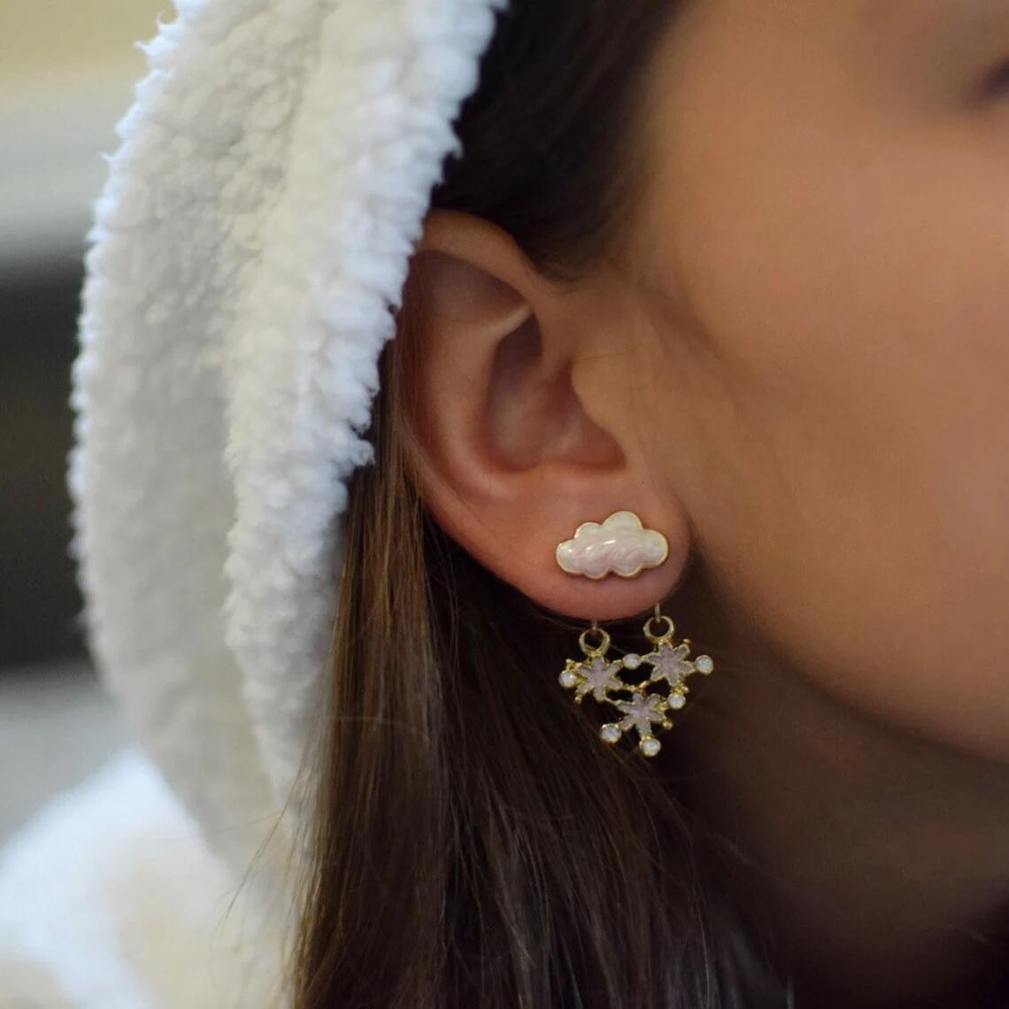 Snowflake Cloud Earrings Fun Christmas
