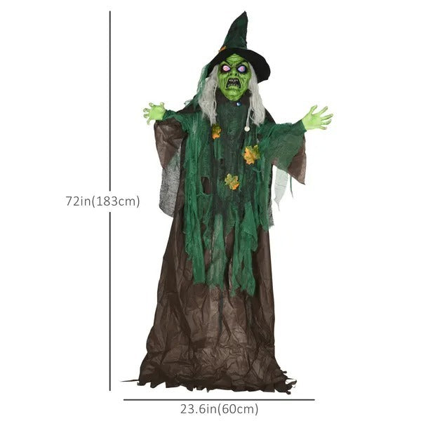 CA Local Outdoor Halloween Decoration Witch, Animated Prop Decor With Sound And Motion Activated, Light Up Eyes, Creepy Sound