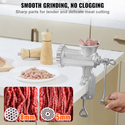 US Local Manual Meat Grinder, Heavy Duty Cast Iron Hand Meat Grinder With Steel Table Clamp, Meat Mincer Sausage Maker With 1 Cutting Blade, 2 Cutting Plates, 3 Sausage Tubes For Beef Pepper Mushroom