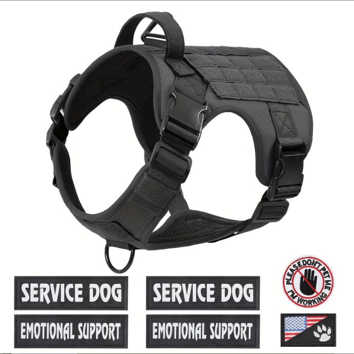 US Local Hiphoppet US Local Tactical Service Dog Harness Vest Adjustable Reflective No Pulling Large Dog Harness With Metal Buckle
