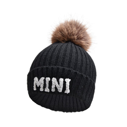 Letter MAMA Woolen Cap Outdoor Fur Ball Warm Hat