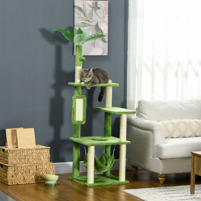US Local PawHut 56 Cat Tree For Indoor Cats With Hammock, Cat Tower With Scratching Post, Platforms, Play Ball And Anti-tipping Device, For Indoor Cats, Green