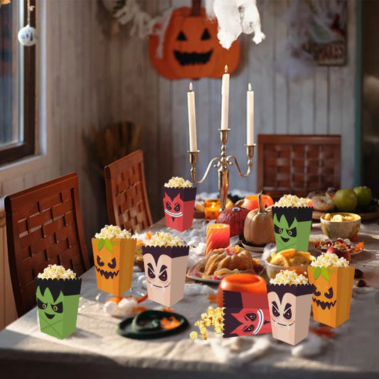 US Local 12 Pieces Halloween Popcorn Box Halloween Party Favor Snack Treat Boxes Candy Cookie Container Decorations Gifts For Popcorn Sales Halloween Party Favor Supplies