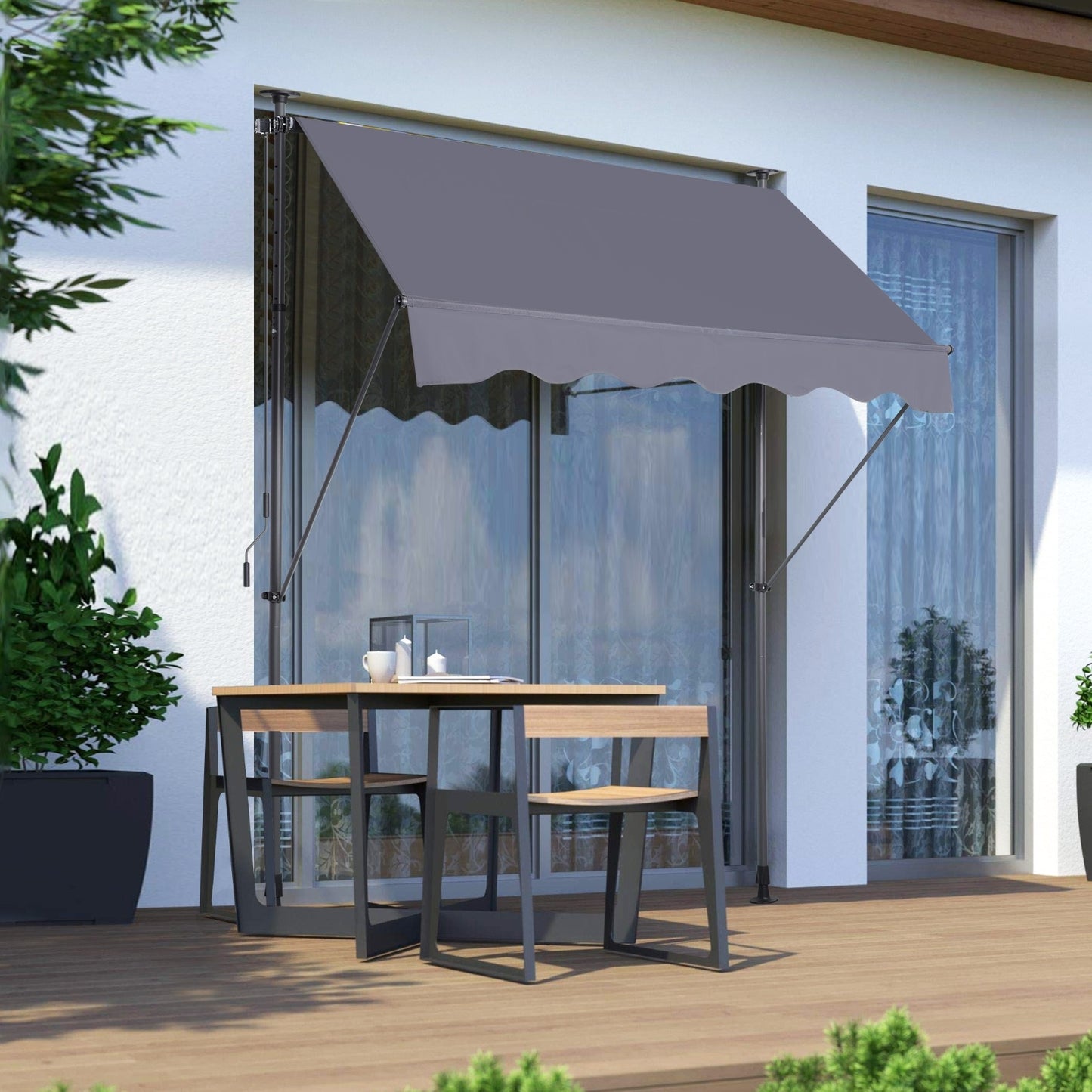 US Local Manual Retractable Awning 78 NonScrew Outdoor Sun Shade Cover With UV Protection   Polyester