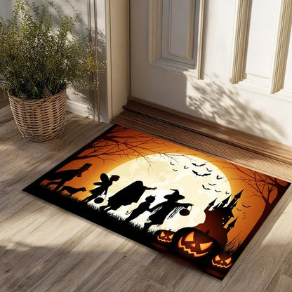 US Local Halloween Pumpkin Ghost Home Decor Doormat, Suitable For Entrance, Bedroom, Living Room, Bathroom, Kitchen, Absorbent And Non-Slip Rug