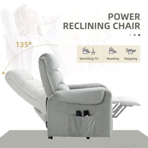 UK Local HOMCOM Vibration Massage Rise And Recliner Chair, Electric Power Lift Recliner With Remote Control And Side Pockets, Grey