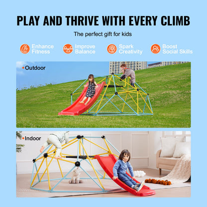 US Local Climbing Dome, For Kids 3 To 9 Years Old, 8FT Geometric Dome Climber With Slide,Jungle Gym Supports 600LBS And Easy Assembly, With Climbing Grip, Outdoor And Indoor Play Equipment For Kids