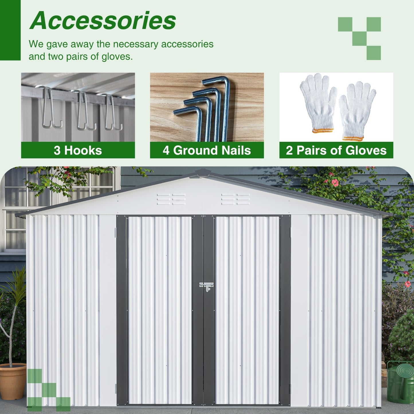 US Local 10X8 FT Outdoor Storage Shed, All Weather Metal Sheds With Metal Foundation & Lockable Doors, Tool S