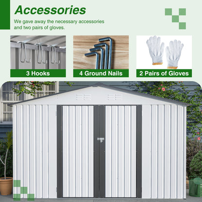 US Local 10X8 FT Outdoor Storage Shed, All Weather Metal Sheds With Metal Foundation & Lockable Doors, Tool S