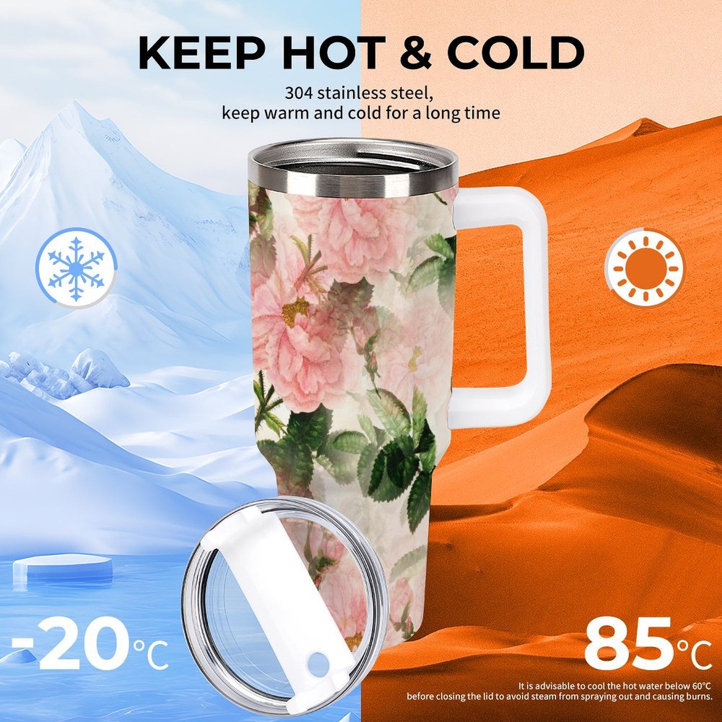 PHDT00194 POD US Local Tumbler 40 oz Large Capacity Car Cup Flowers