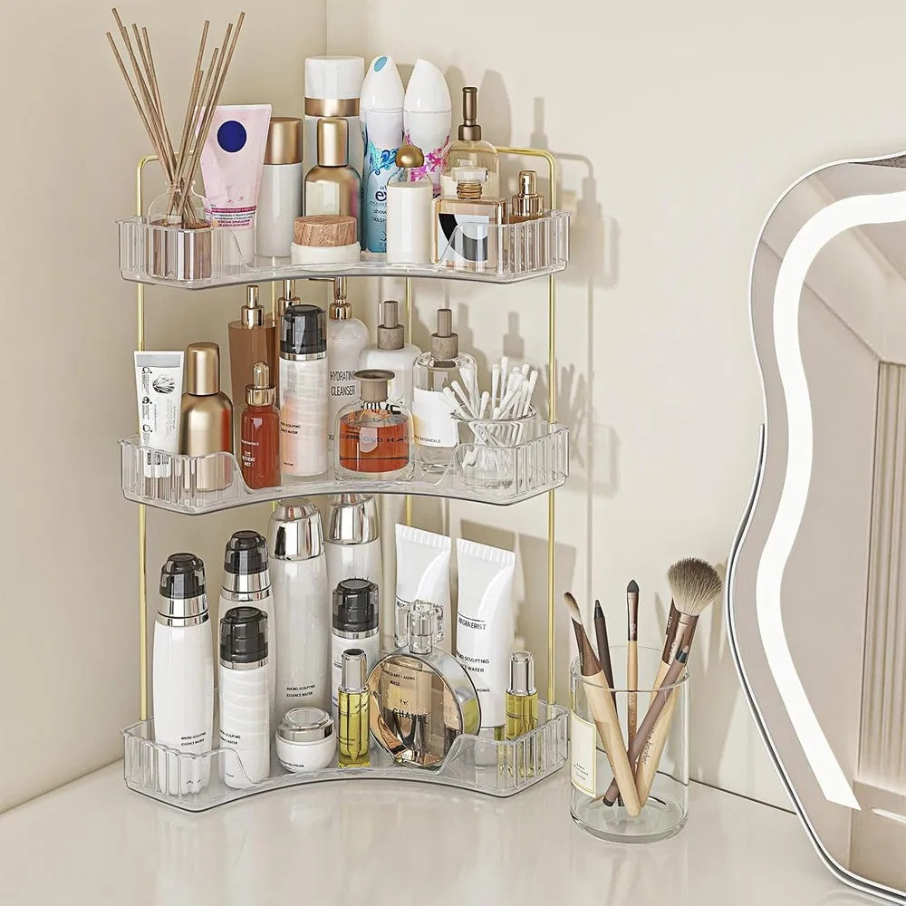 US Local Corner Bathroom Counter Storage Rack 3-tier Bathroom Countertop Storage Rack Cosmetic Storage Rack Dressing Table Perfume Tray