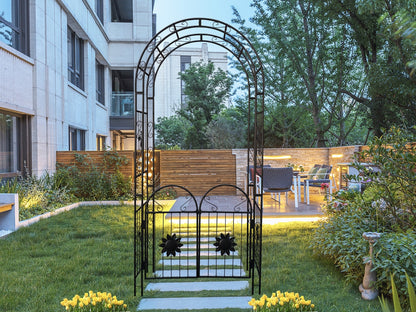 US Local Metal Garden Arch With Doors, Arbor Trellis For Climbing Plants, Outdoor Wedding