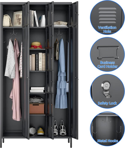 US Local Metal Lockers For Employees With 10 Doors, H Steel Lockable Storage Lockers With 6 Hooks And 10 Card Holder For Office, Home, Gym, School, Employees, Dark Grey