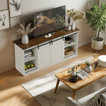 US Local 65-inch Solid Wood TV Cabinet With Double-layer Storage Space Sliding Door, Modern Living Room Furniture