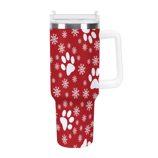 PHDT00313 POD US Local Tumbler 40 oz Large Capacity Car Cup Christmas Snowflakes Cats Dogs Paws Snowflakes Red