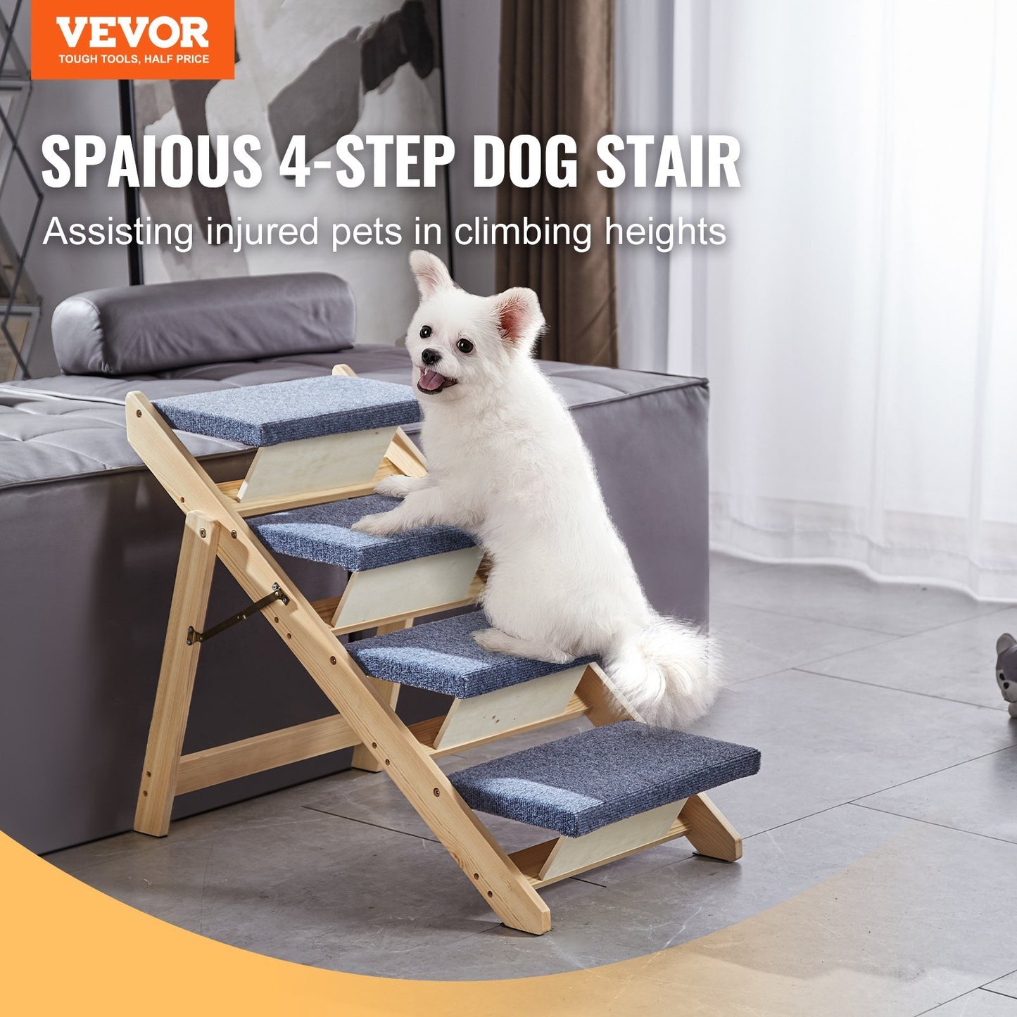 Wood Pet Stairs Pet Steps, 2-in-1 Foldable Wooden Dog Stair For Beds, Sofa And Cars, Dog Stairs & Ramp With 4 Steps For Small Medium Large Pet, Up To 150 Lbs