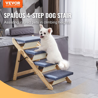 Wood Pet Stairs Pet Steps, 2-in-1 Foldable Wooden Dog Stair For Beds, Sofa And Cars, Dog Stairs & Ramp With 4 Steps For Small Medium Large Pet, Up To 150 Lbs