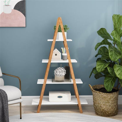 US Local Solid Wood, Bamboo Wood, Oxford A- Shaped Ladder Display Bookshelf