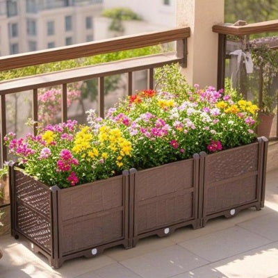 US Local Rectangular Raised Garden Bed Kit Indoor Outdoor Plastic Planter Grow Box For Egetables, Herbs, Flowers Succulents, Coffee Color