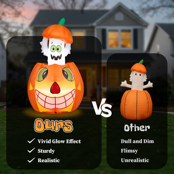 2.8 FT Halloween Inflatables Animated Pumpkin Ghost, Outdoor Decorations Blow Up Yard Decor With Built-in LEDs For Indoor Party Garden Lawn Decor