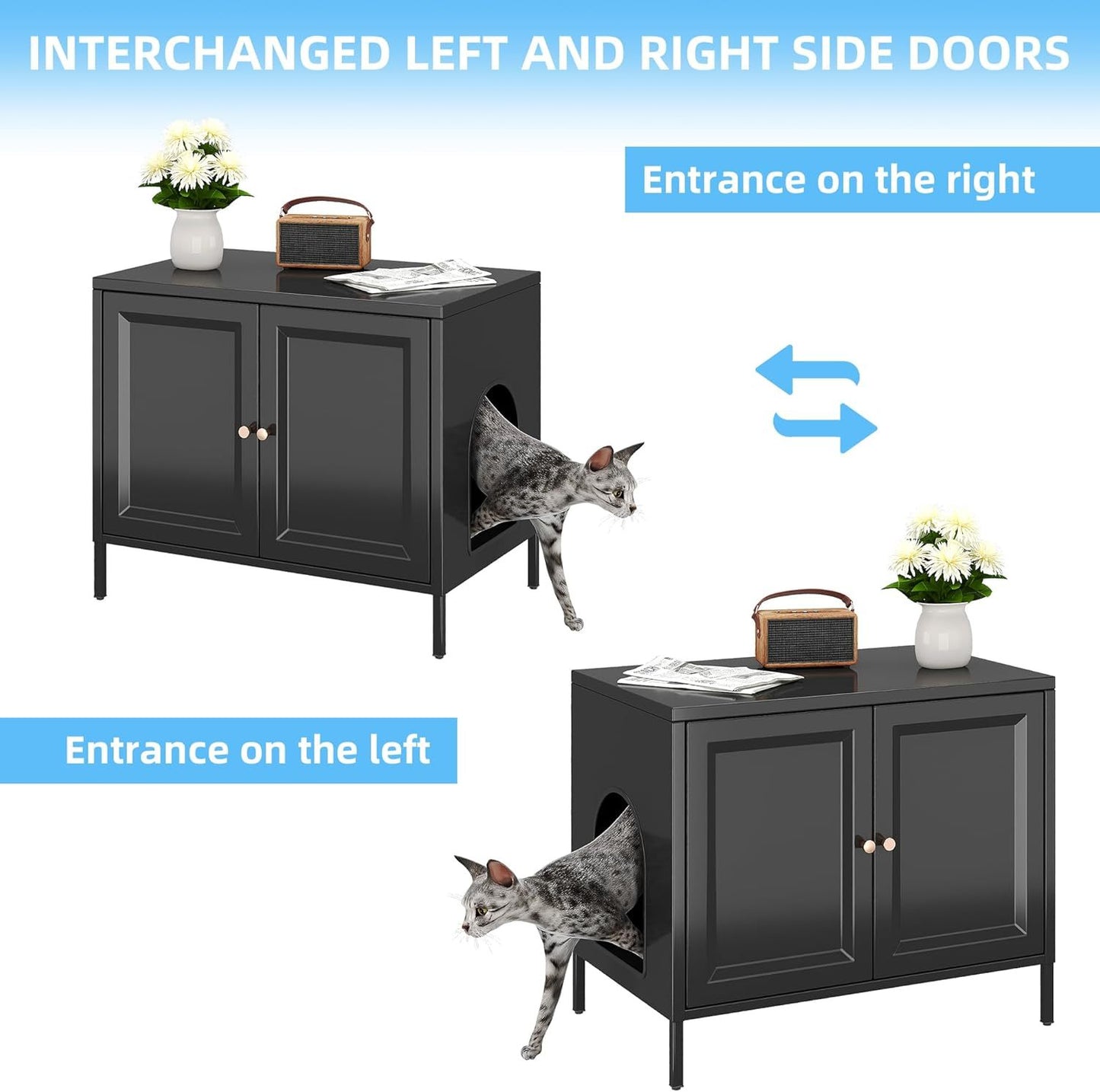 METAN Cat Litter Box Enclosure, Metal Cat Washroom Furniture With Barn Door, Pet House, Fit Most Of Litter Box,Black,Assembly Required