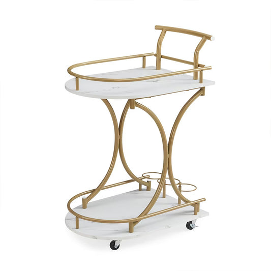 US Local 2-Tier Bar Cart,Gold Wine Cart With Wine Rack & Glass Holder,Mobile Bar Serving Cart,for Party,Home,Rolling Drink Trolley For Living Room