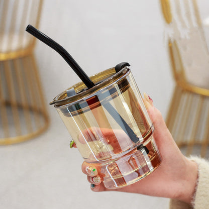 Creative Portable Bamboo Cup With Lid Straw Glass
