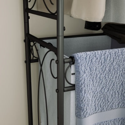 US Local Multi Functional Laundry Hamper Organizer With Hanging Rail And Storage Shelf Rolling Laundry Cart With Wheels, Heavy Duty Metal Frame For Bathroom, Laundry Room, Or Bedroom Organization