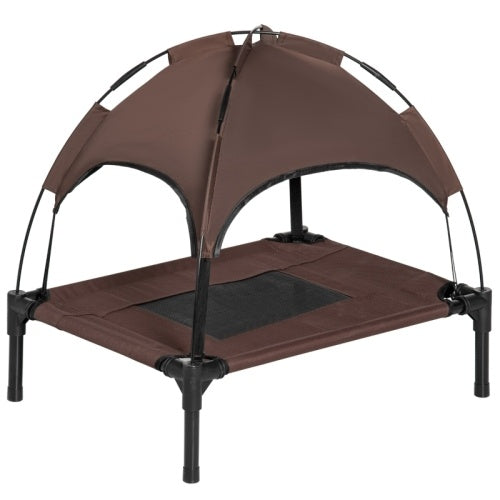 UK Local PawHut Raised Dog Bed Waterproof Elevated Pet Cot With Breathable Mesh UV Protection Canopy Brown, For Small Dogs, 61 X 46 X 62cm