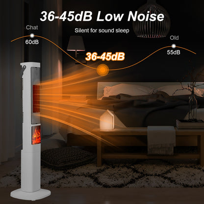 US Local 1500W Oscillating Ceramic Tower Space Heater With 3D Flame Portable Electric Heater With 3 Wind Modes Remote Control 5 Timer Overheat Tip-Over Protection For Bedroom Office